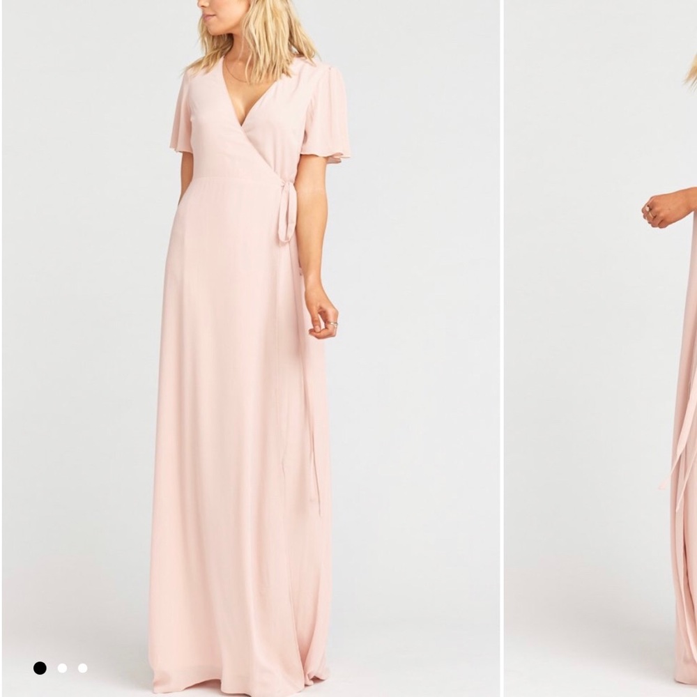Noelle Flutter Sleeve Wrap Dress Dusty Blush Crisp